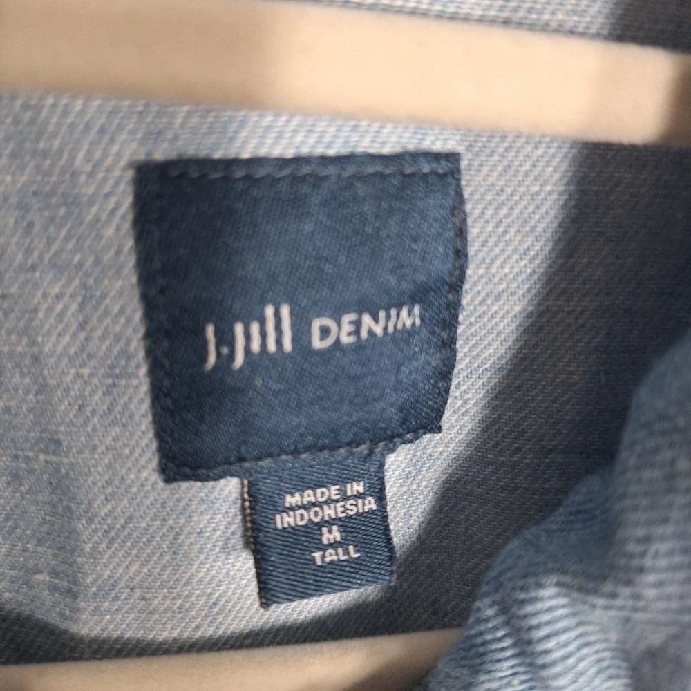 J Jill Linen Denim Top Button Down Long Sleeve Chambray Country Western Medium T - Picture 4 of 11